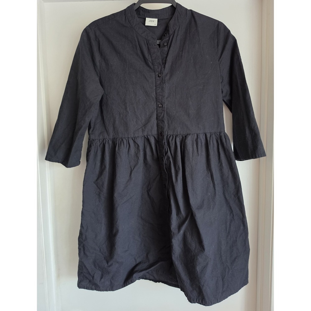 JDY Women Midi Dress Size 36 Black Solid Long Sleeve Cotton Casual